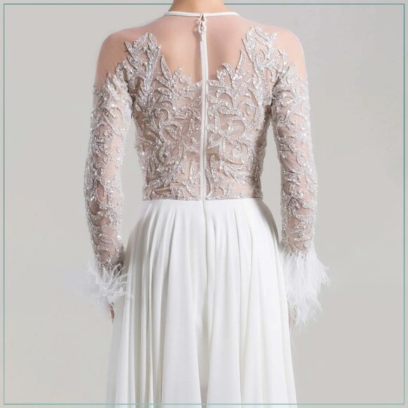 $8,990 Saiid Kobeisy Feathered Crystal Long Sleeve Bridal Runway Gown - Picture 8 of 9
